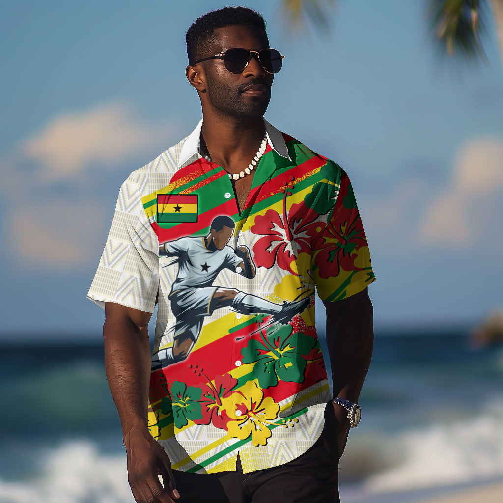 Personalized Ghana Football Hawaiian Shirt Soccer Player Kick - Floral Hibiscus