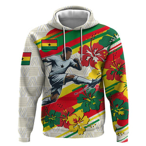 Personalized Ghana Football Hoodie Soccer Player Kick - Floral Hibiscus