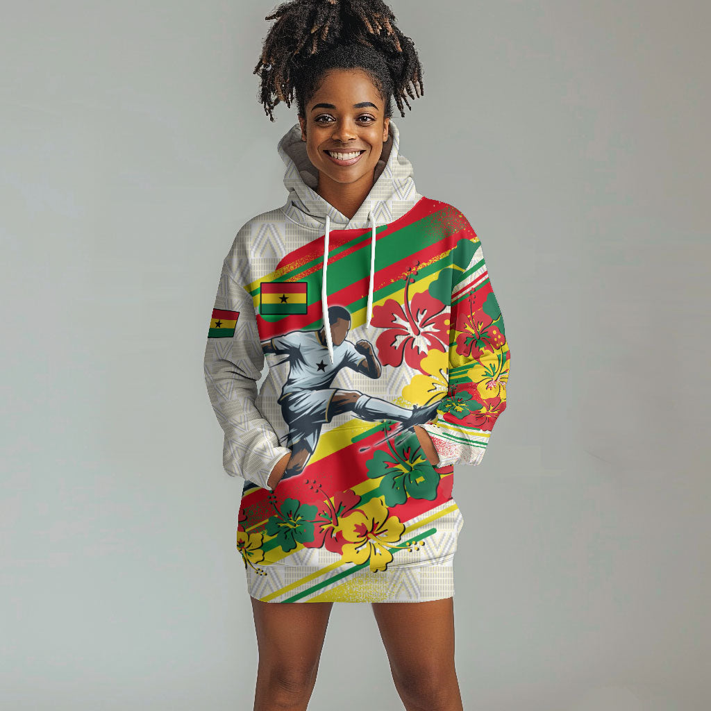 Personalized Ghana Football Hoodie Dress Soccer Player Kick - Floral Hibiscus