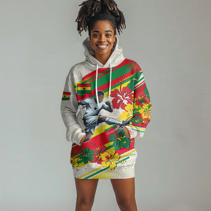 Personalized Ghana Football Hoodie Dress Soccer Player Kick - Floral Hibiscus
