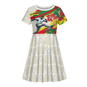 Personalized Ghana Football Kid Short Sleeve Dress Soccer Player Kick - Floral Hibiscus