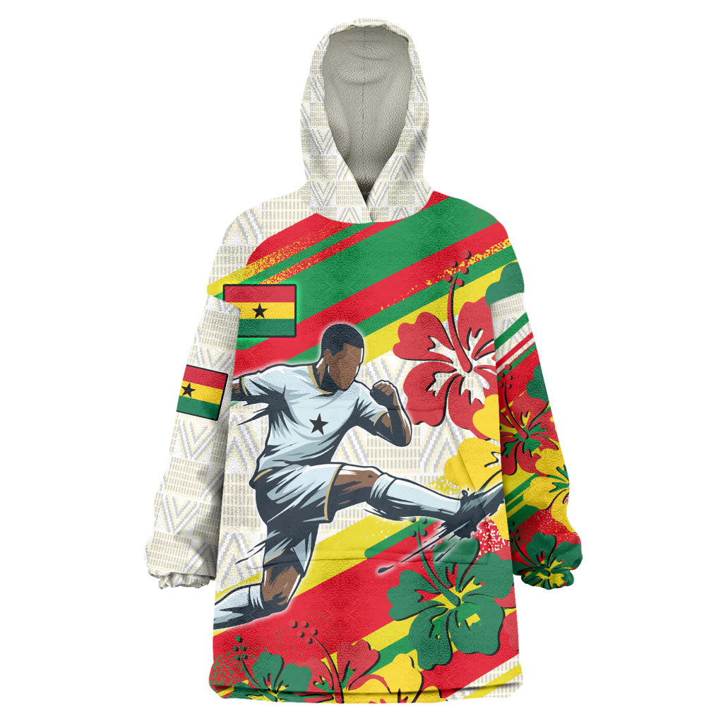 Personalized Ghana Football Kid Wearable Blanket Hoodie Soccer Player Kick - Floral Hibiscus