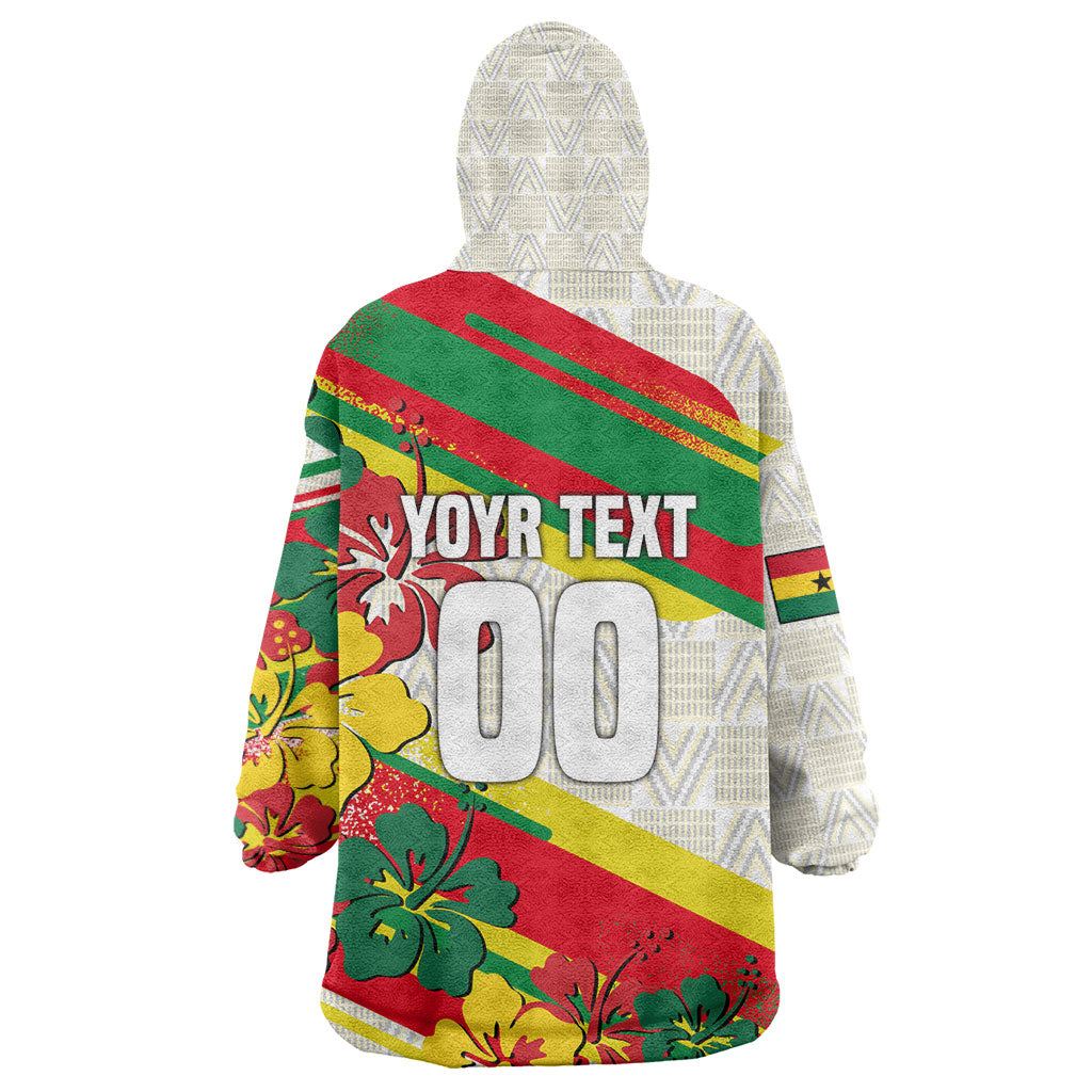 Personalized Ghana Football Kid Wearable Blanket Hoodie Soccer Player Kick - Floral Hibiscus