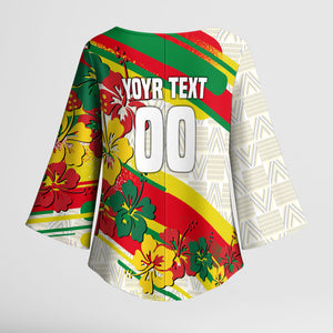 Personalized Ghana Football Kimono Sleeve Blouse Soccer Player Kick - Floral Hibiscus