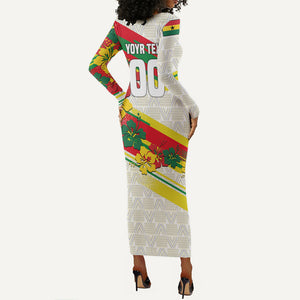 Personalized Ghana Football Long Sleeve Bodycon Dress Soccer Player Kick - Floral Hibiscus
