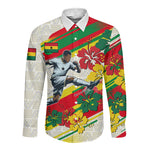 Personalized Ghana Football Long Sleeve Button Shirt Soccer Player Kick - Floral Hibiscus