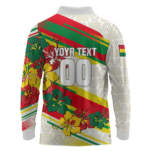 Personalized Ghana Football Long Sleeve Polo Shirt Soccer Player Kick - Floral Hibiscus