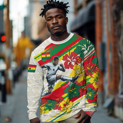 Personalized Ghana Football Long Sleeve Shirt Soccer Player Kick - Floral Hibiscus