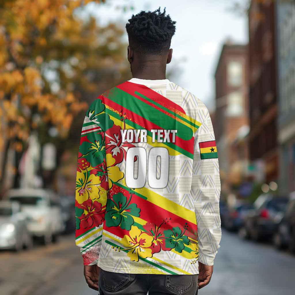 Personalized Ghana Football Long Sleeve Shirt Soccer Player Kick - Floral Hibiscus