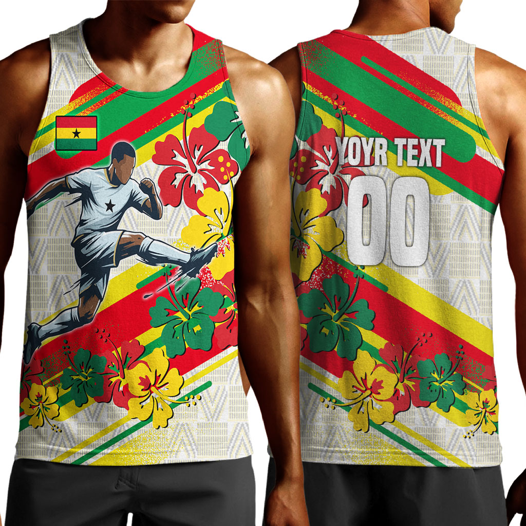 Personalized Ghana Football Men Tank Top Soccer Player Kick - Floral Hibiscus