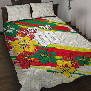 Personalized Ghana Football Quilt Bed Set Soccer Player Kick - Floral Hibiscus