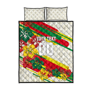 Personalized Ghana Football Quilt Bed Set Soccer Player Kick - Floral Hibiscus