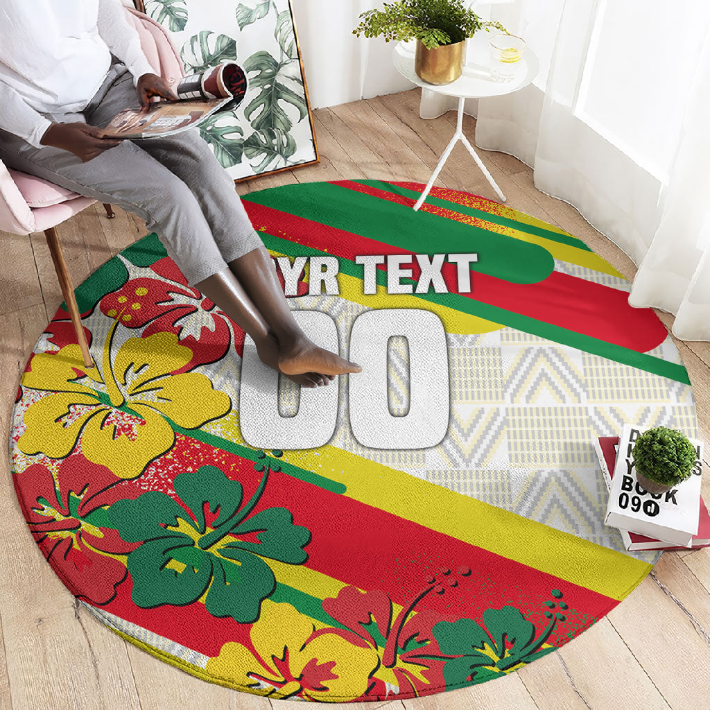 Personalized Ghana Football Round Carpet Soccer Player Kick - Floral Hibiscus