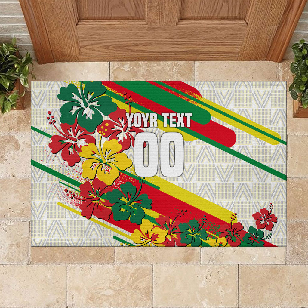 Personalized Ghana Football Rubber Doormat Soccer Player Kick - Floral Hibiscus