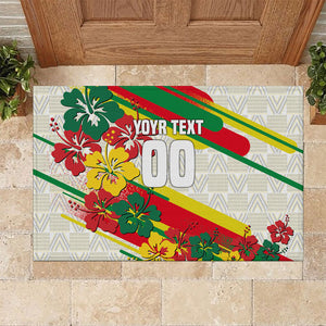 Personalized Ghana Football Rubber Doormat Soccer Player Kick - Floral Hibiscus