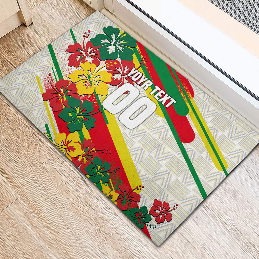 Personalized Ghana Football Rubber Doormat Soccer Player Kick - Floral Hibiscus