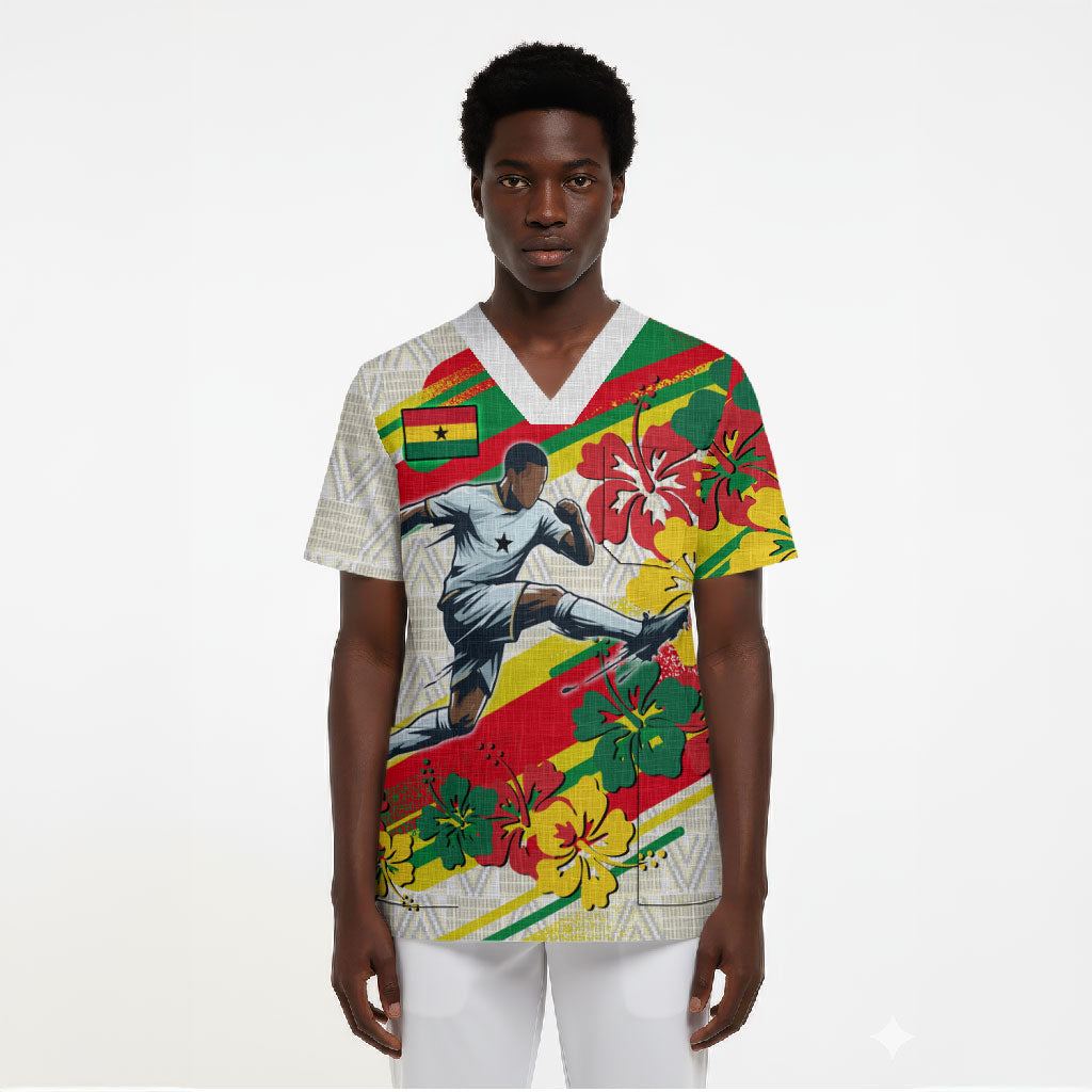 Personalized Ghana Football Scrub Top Soccer Player Kick - Floral Hibiscus