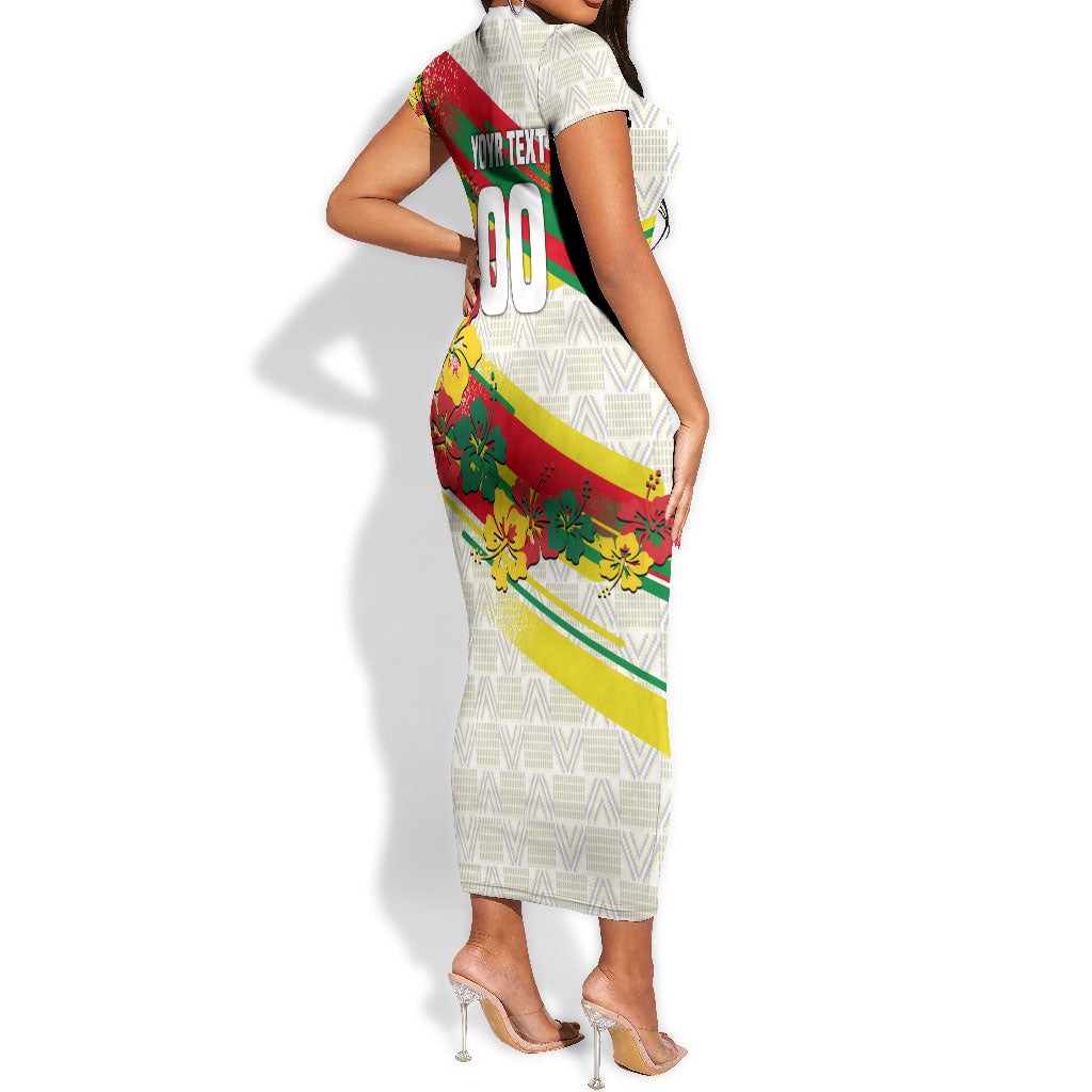 Personalized Ghana Football Short Sleeve Bodycon Dress Soccer Player Kick - Floral Hibiscus