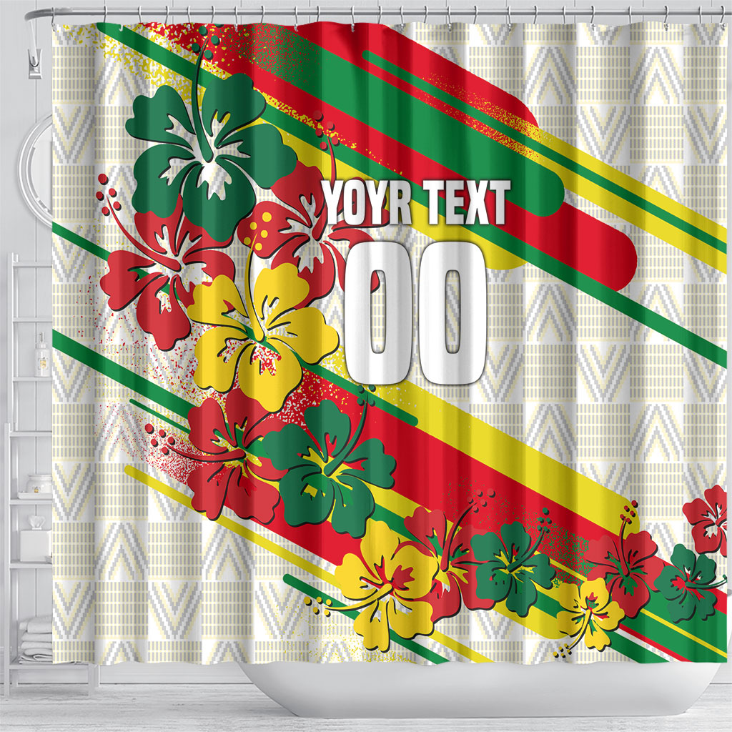 Personalized Ghana Football Shower Curtain Soccer Player Kick - Floral Hibiscus