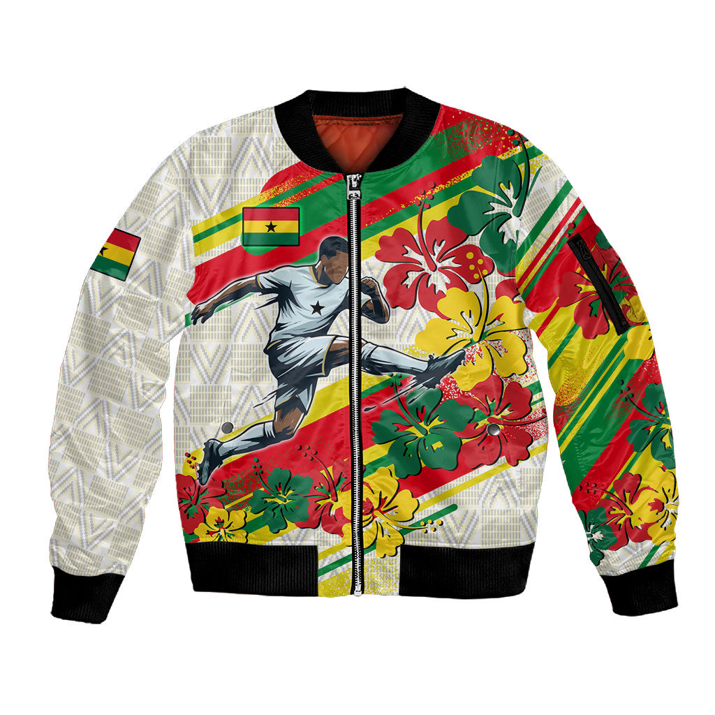 Personalized Ghana Football Sleeve Zip Bomber Jacket Soccer Player Kick - Floral Hibiscus