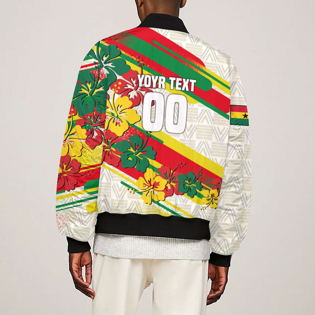 Personalized Ghana Football Sleeve Zip Bomber Jacket Soccer Player Kick - Floral Hibiscus