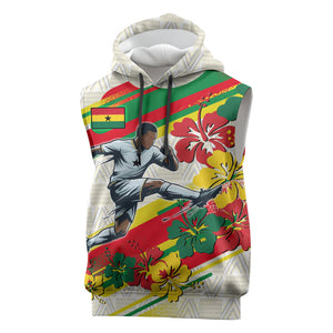 Personalized Ghana Football Sleeveless Hoodie Soccer Player Kick - Floral Hibiscus