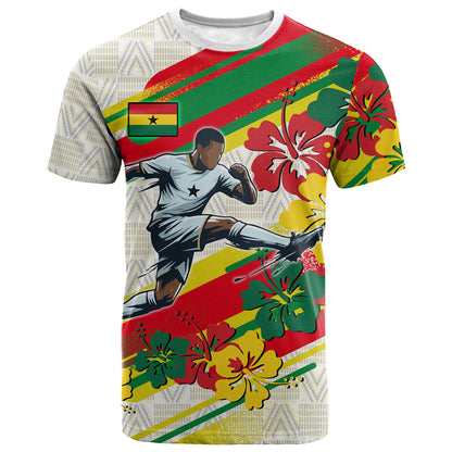 Personalized Ghana Football T shirt Soccer Player Kick - Floral Hibiscus