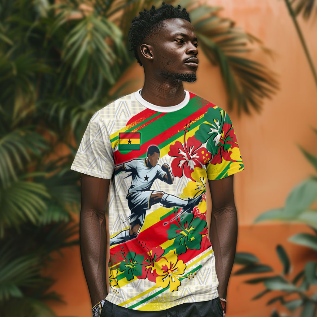 Personalized Ghana Football T shirt Soccer Player Kick - Floral Hibiscus