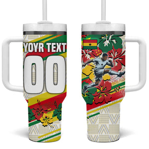Personalized Ghana Football Tumbler With Handle Soccer Player Kick - Floral Hibiscus