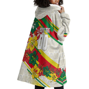 Personalized Ghana Football Wearable Blanket Hoodie Soccer Player Kick - Floral Hibiscus