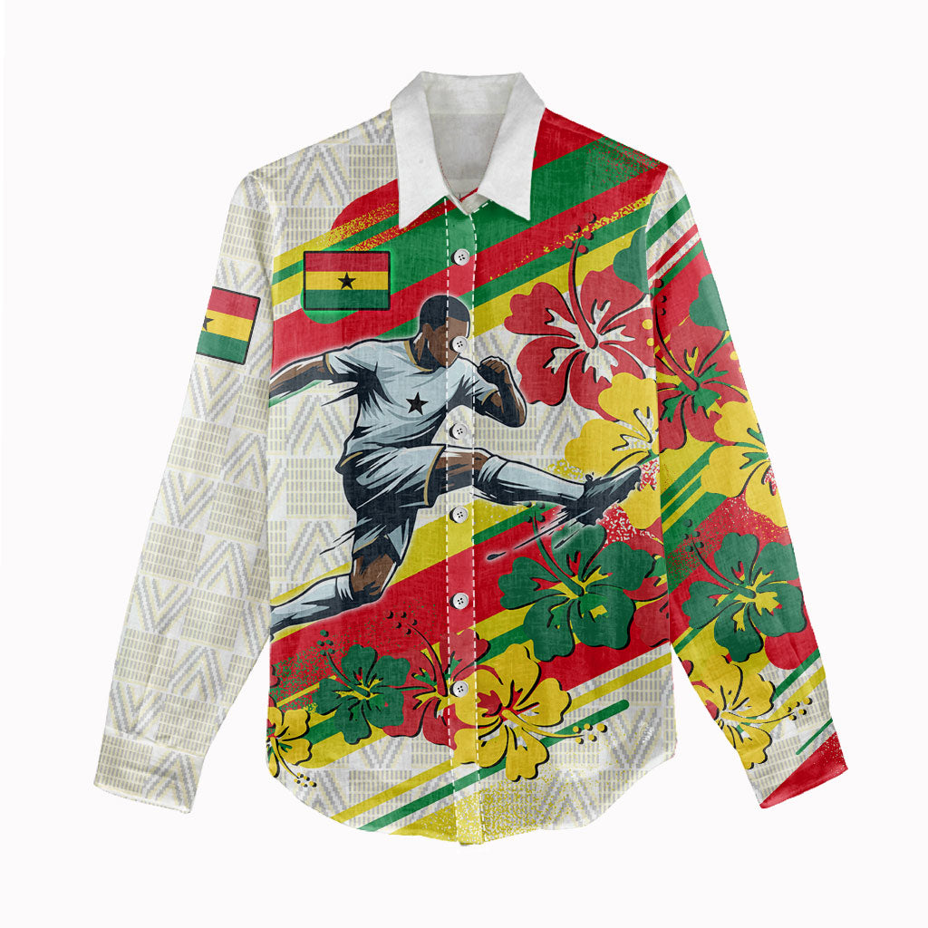 Personalized Ghana Football Women Casual Shirt Soccer Player Kick - Floral Hibiscus