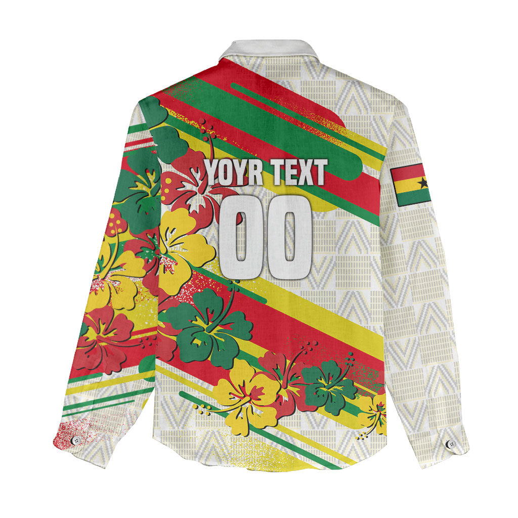 Personalized Ghana Football Women Casual Shirt Soccer Player Kick - Floral Hibiscus
