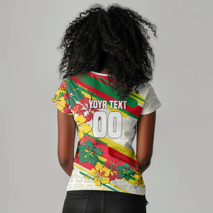 Personalized Ghana Football Women V-Neck T-Shirt Soccer Player Kick - Floral Hibiscus