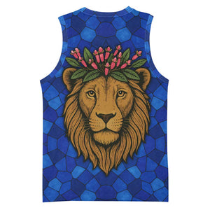 Tanzania Simba Lion Basketball Jersey - Floral Crown and Blue Mosaic Design TS04