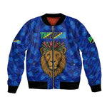 Tanzania Simba Lion Bomber Jacket - Floral Crown and Blue Mosaic Design