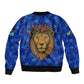 Tanzania Simba Lion Bomber Jacket - Floral Crown and Blue Mosaic Design
