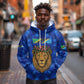 Tanzania Simba Lion Hoodie - Floral Crown and Blue Mosaic Design