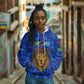 Tanzania Simba Lion Hoodie - Floral Crown and Blue Mosaic Design