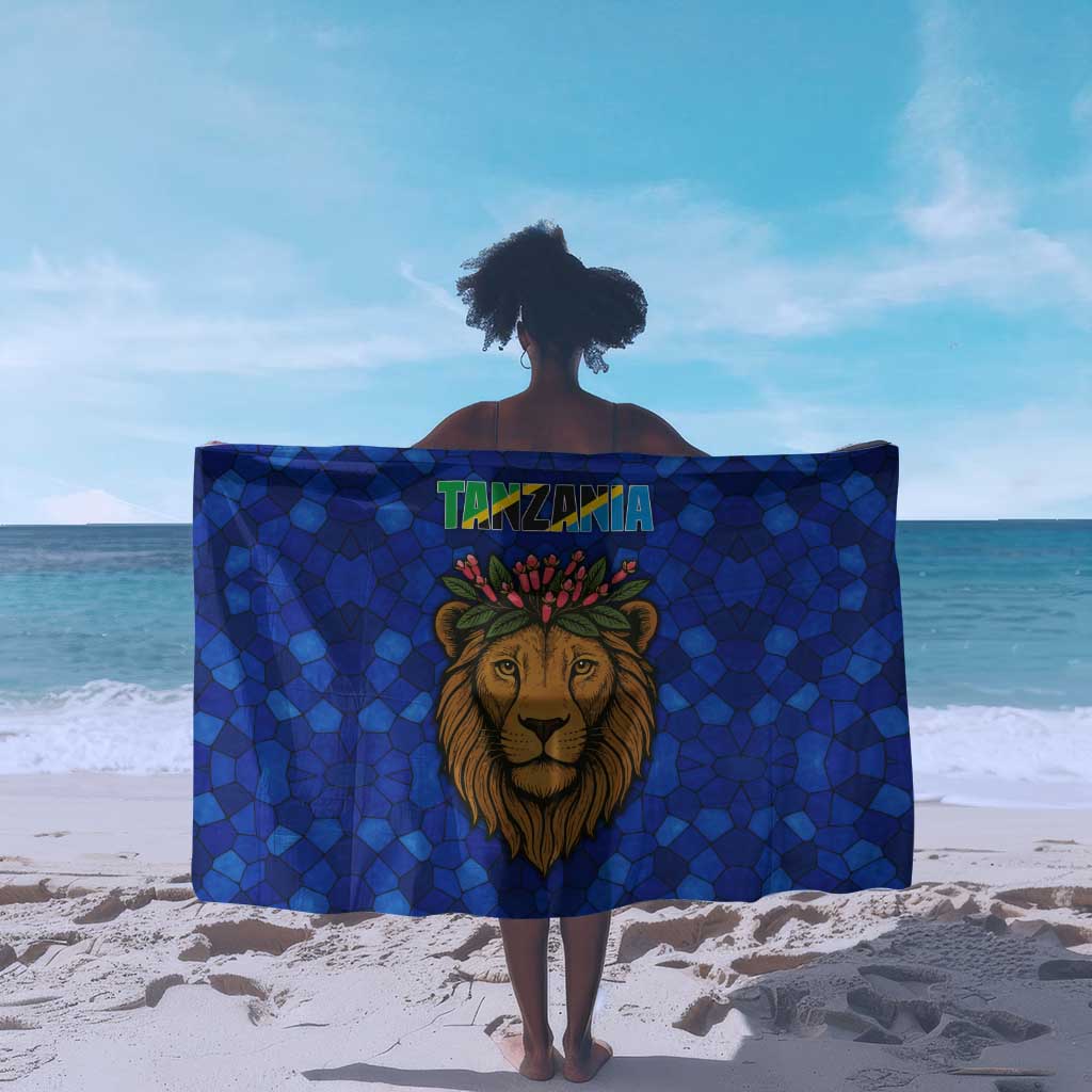 Tanzania Simba Lion Sarong - Floral Crown and Blue Mosaic Design