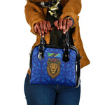 Tanzania Simba Lion Shoulder Handbag - Floral Crown and Blue Mosaic Design