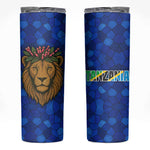 Tanzania Simba Lion Skinny Tumbler - Floral Crown and Blue Mosaic Design