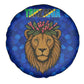 Tanzania Simba Lion Spare Tire Cover - Floral Crown and Blue Mosaic Design