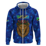 Tanzania Simba Lion Zip Hoodie - Floral Crown and Blue Mosaic Design