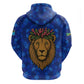 Tanzania Simba Lion Zip Hoodie - Floral Crown and Blue Mosaic Design