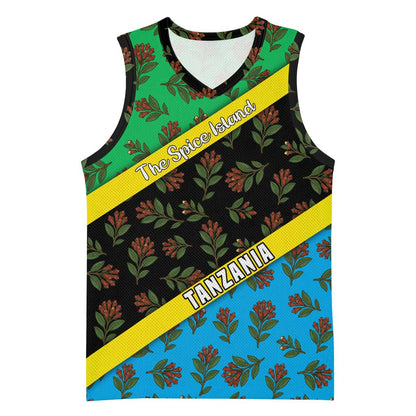 Tanzania Spice Island Basketball Jersey with Clove Leaf Pattern and National Flag Colors TS04
