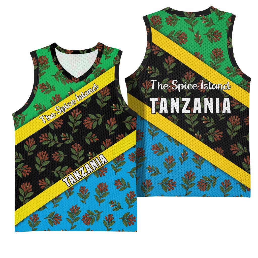 Tanzania Spice Island Basketball Jersey with Clove Leaf Pattern and National Flag Colors TS04