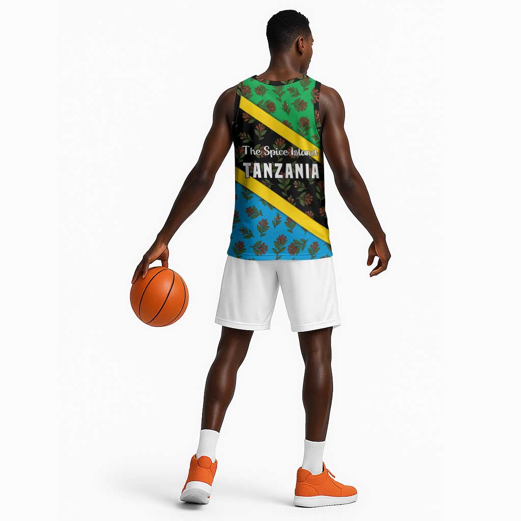 Tanzania Spice Island Basketball Jersey with Clove Leaf Pattern and National Flag Colors TS04