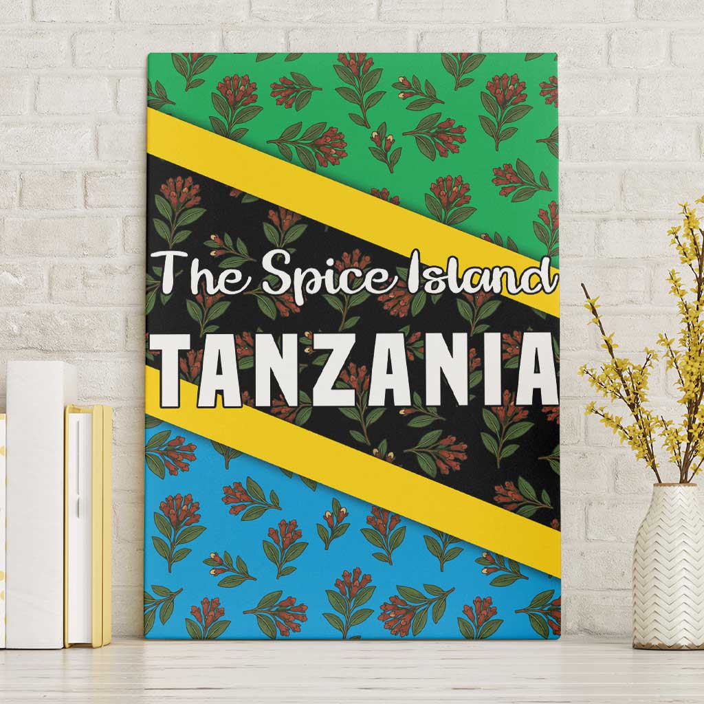 Tanzania Spice Island Canvas Wall Art with Clove Leaf Pattern and National Flag Colors