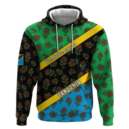 Tanzania Spice Island Hoodie with Clove Leaf Pattern and National Flag Colors