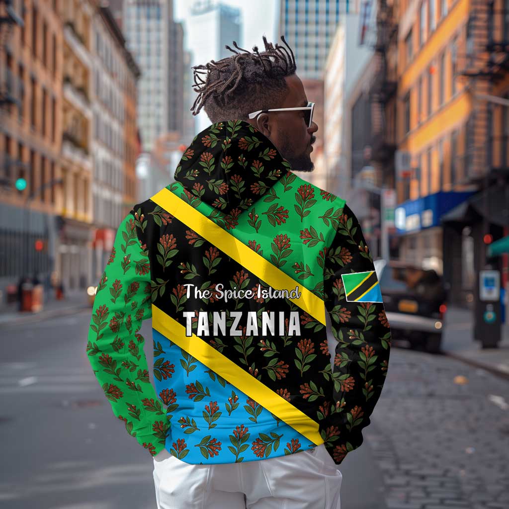 Tanzania Spice Island Hoodie with Clove Leaf Pattern and National Flag Colors